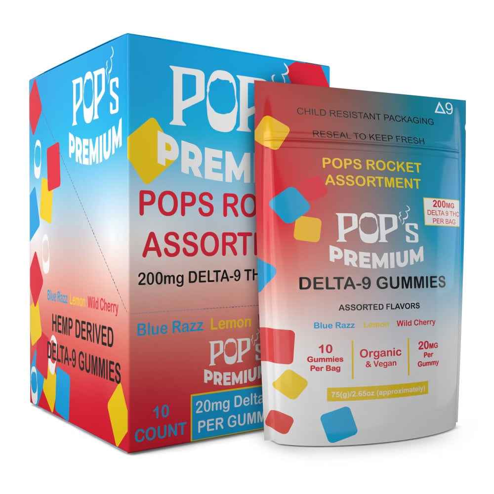 POPS ROCKET ASSORTMENT | 200mg PER BAG | 20MG PER GUMMY | 10 GUMMIES PER BAG | BOX OF 8 BAGS